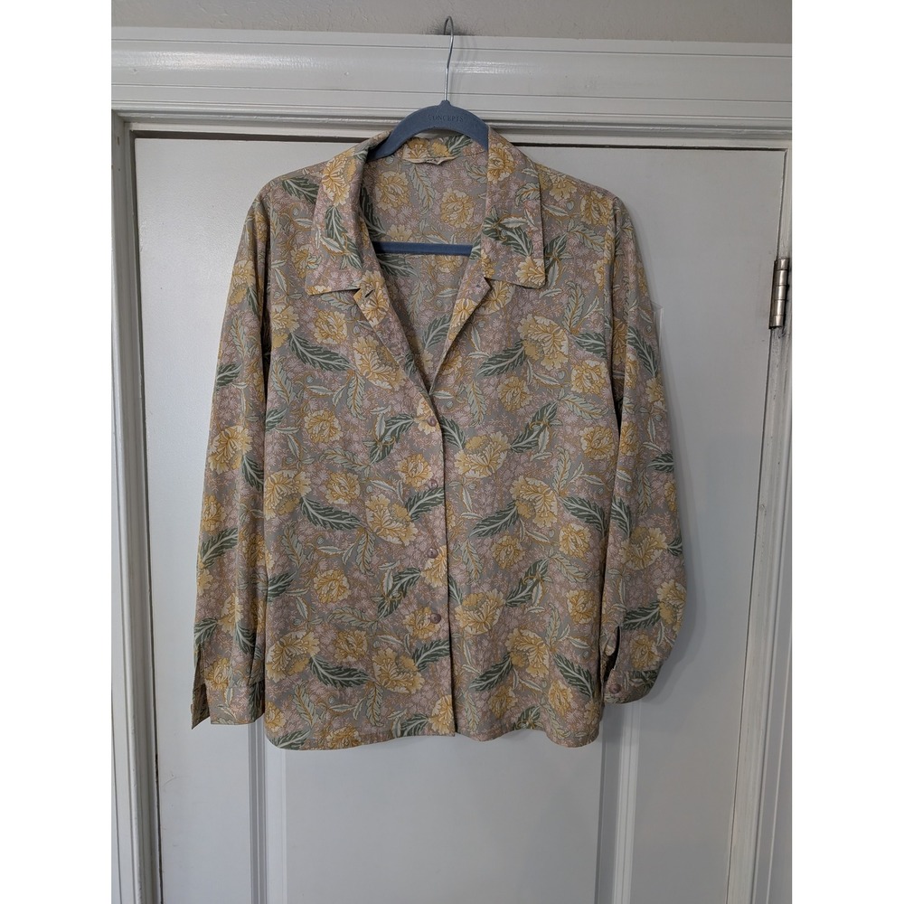 Vintage UU Tokyo Sasami Floral Button Up‎ Blouse Made in Japan Yellow Green